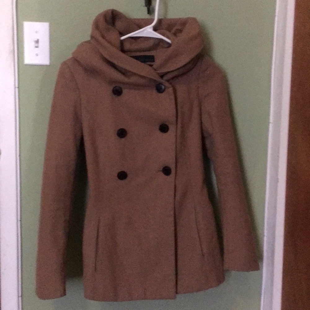 Zara size xs tan wool hooded peacoat